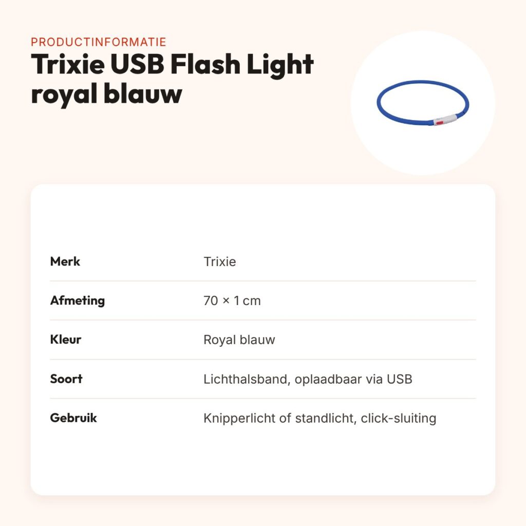 Trixie lichtgevende halsband USB Flash Light royal blauw 70 x 1 cm – productinformatie