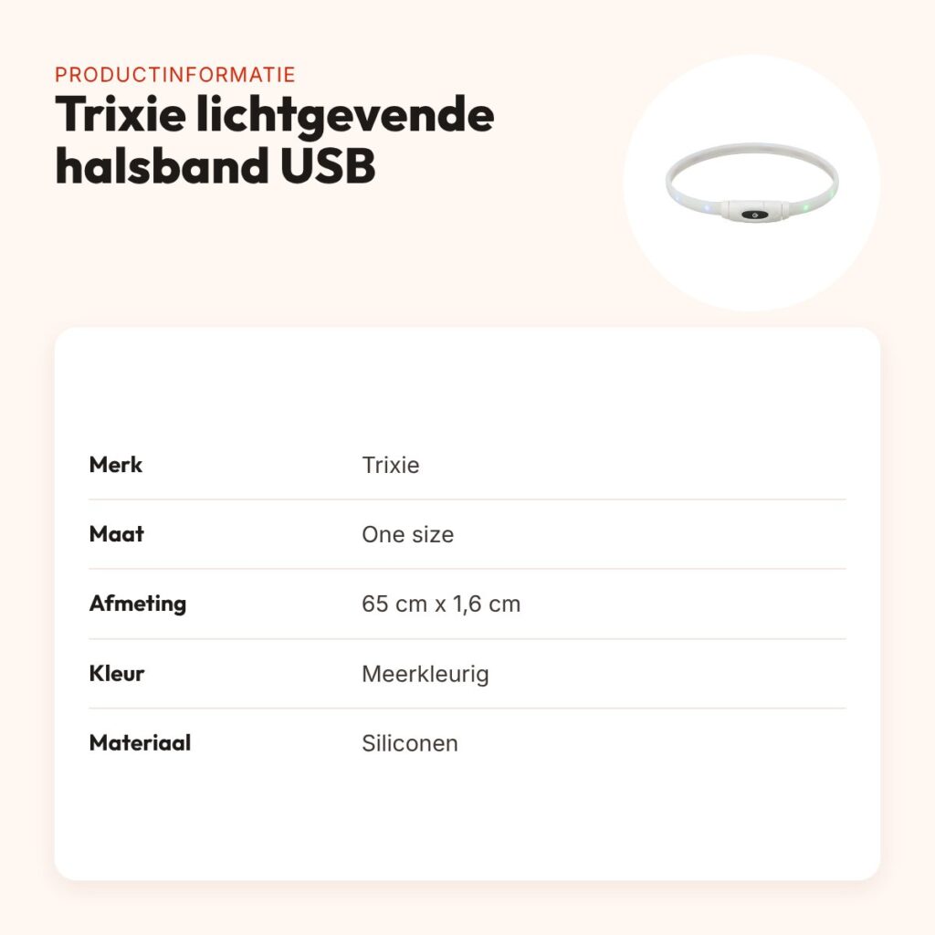 Trixie lichtgevende halsband USB siliconen meerkleurig 65 cm – oplaadbaar – productinformatie