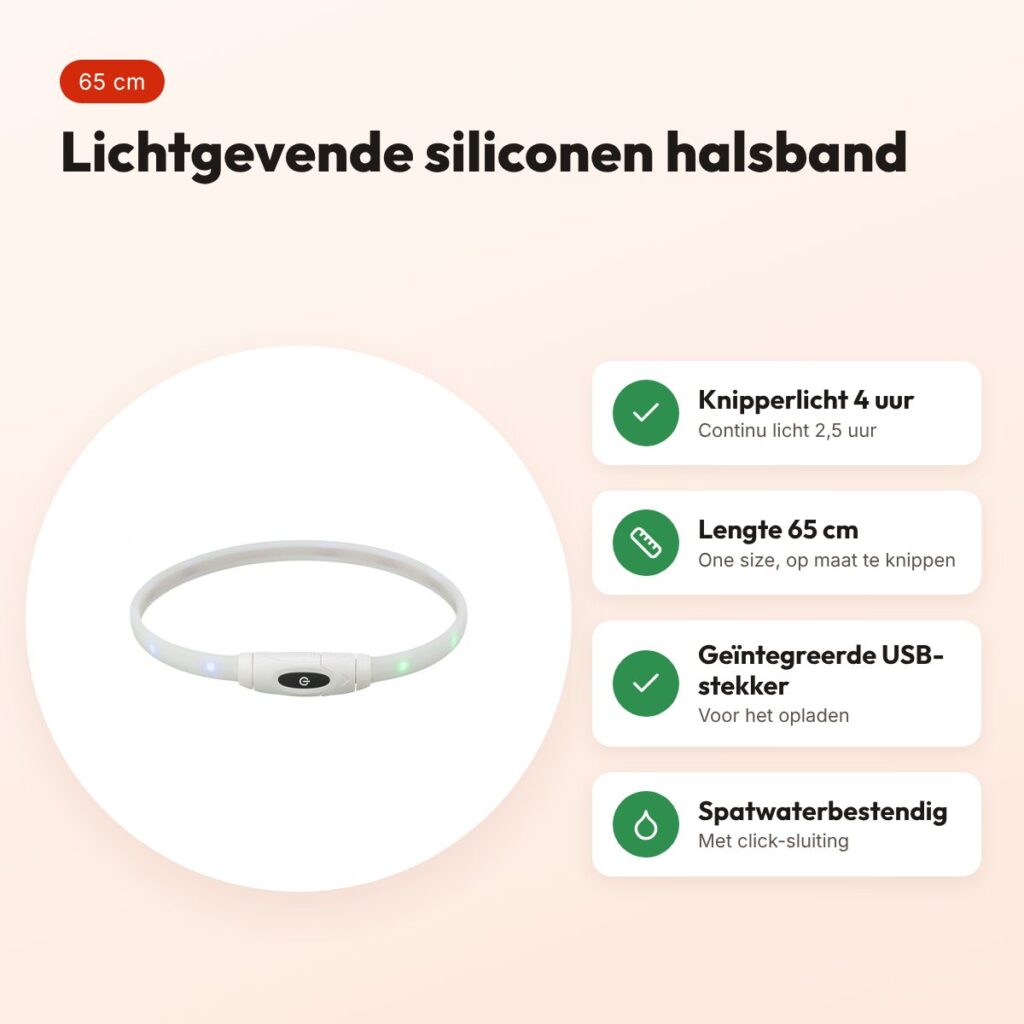 Trixie lichtgevende halsband USB siliconen meerkleurig 65 cm – oplaadbaar – voordelen