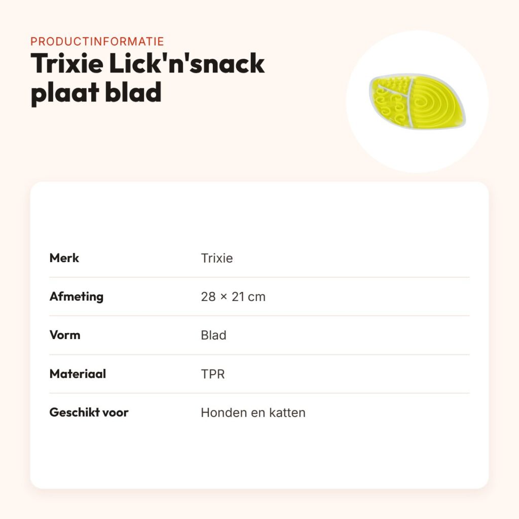 Trixie Lick'n'snack plaat blad TPR 28 x 21 cm – slipvrij – productinformatie