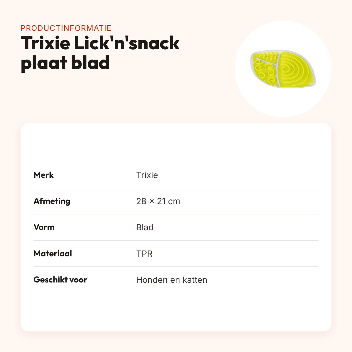 Trixie Lick'n'snack plaat blad TPR 28 x 21 cm – slipvrij – productinformatie