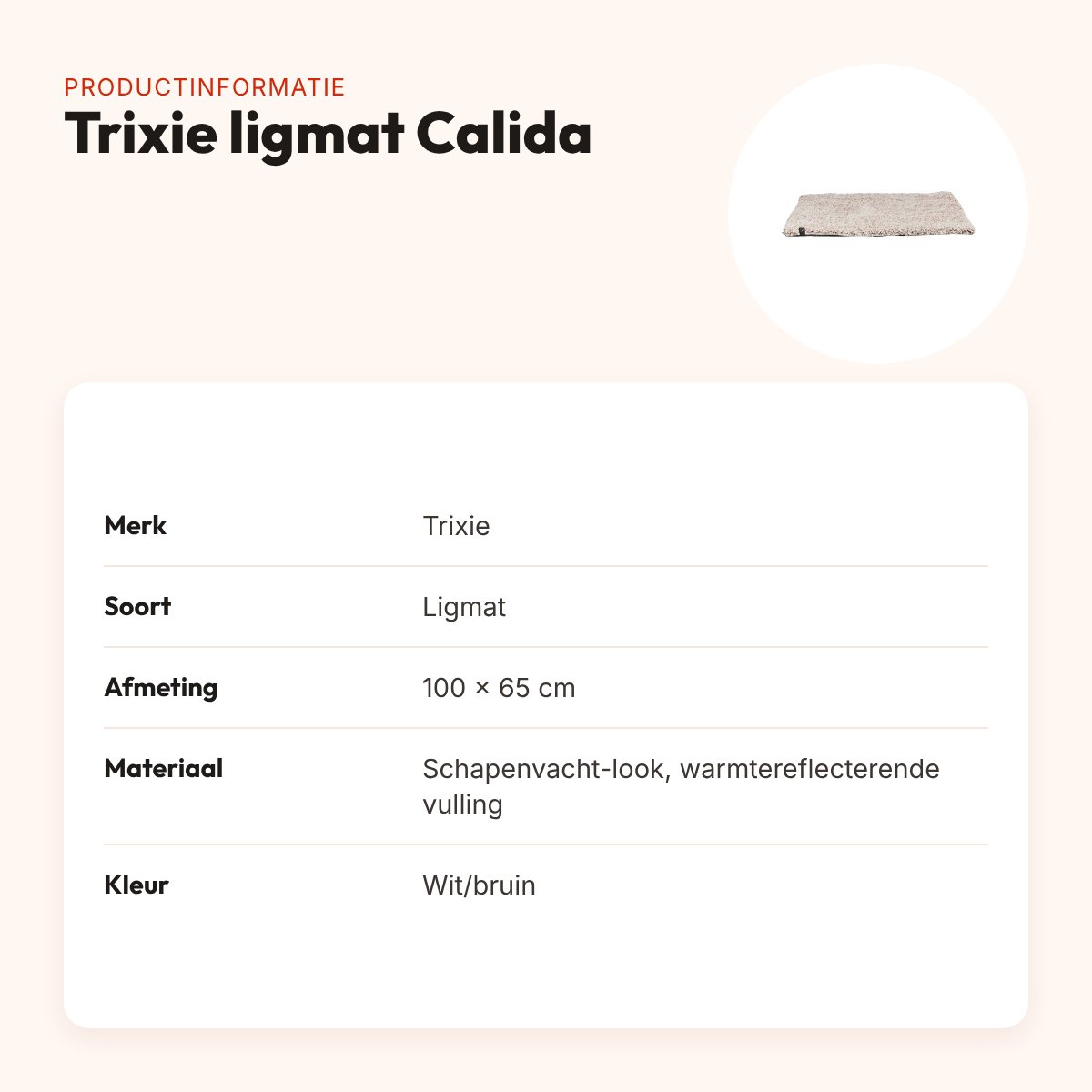 Trixie ligmat Calida wit/bruin 100 x 65 cm – warmtereflecterende laag – productinformatie