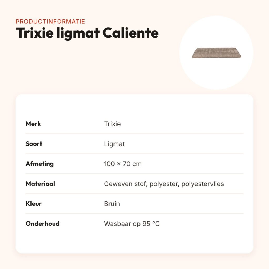 Trixie ligmat Caliente bruin 100 x 70 cm – wasbaar op 95 °C – productinformatie