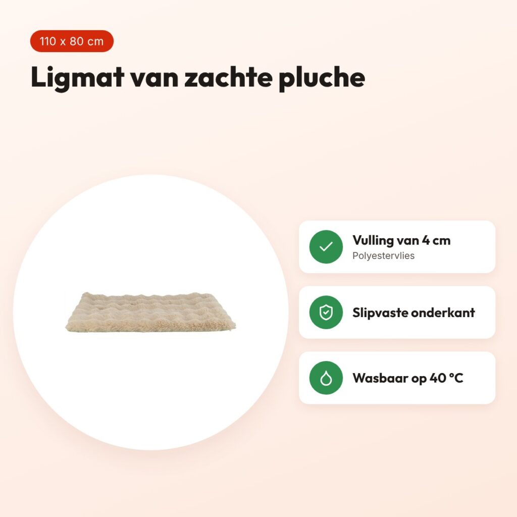 Trixie ligmat Elli beige 110 x 80 cm – pluche, slipvast en wasbaar – voordelen