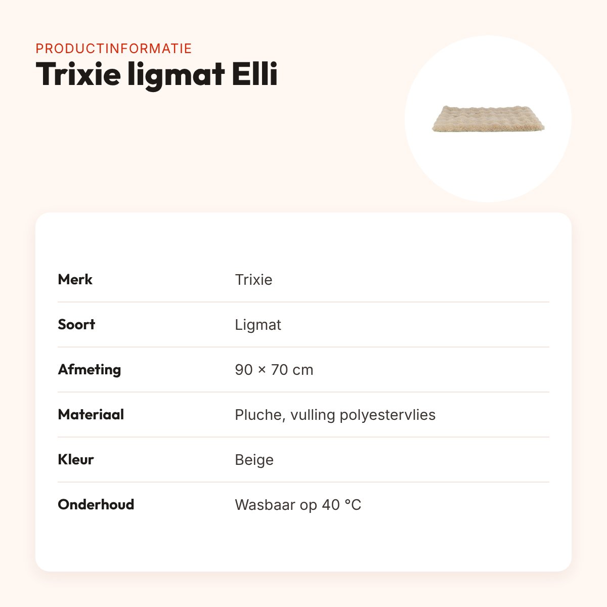 Trixie ligmat Elli beige 90 x 70 cm – pluche, slipvast – productinformatie