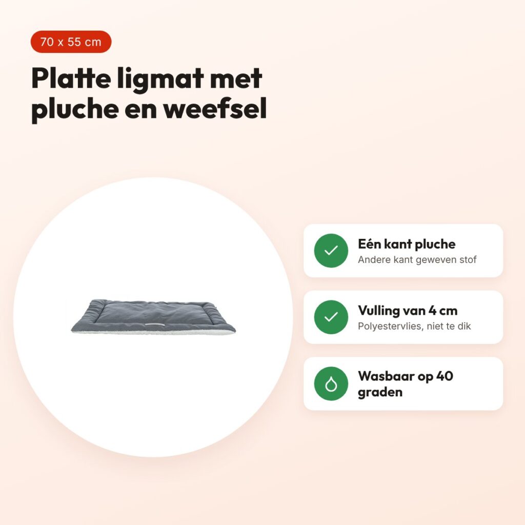 Trixie ligmat Farello wit-grijs/grijs 70 x 55 cm – platte mat, pluche – voordelen