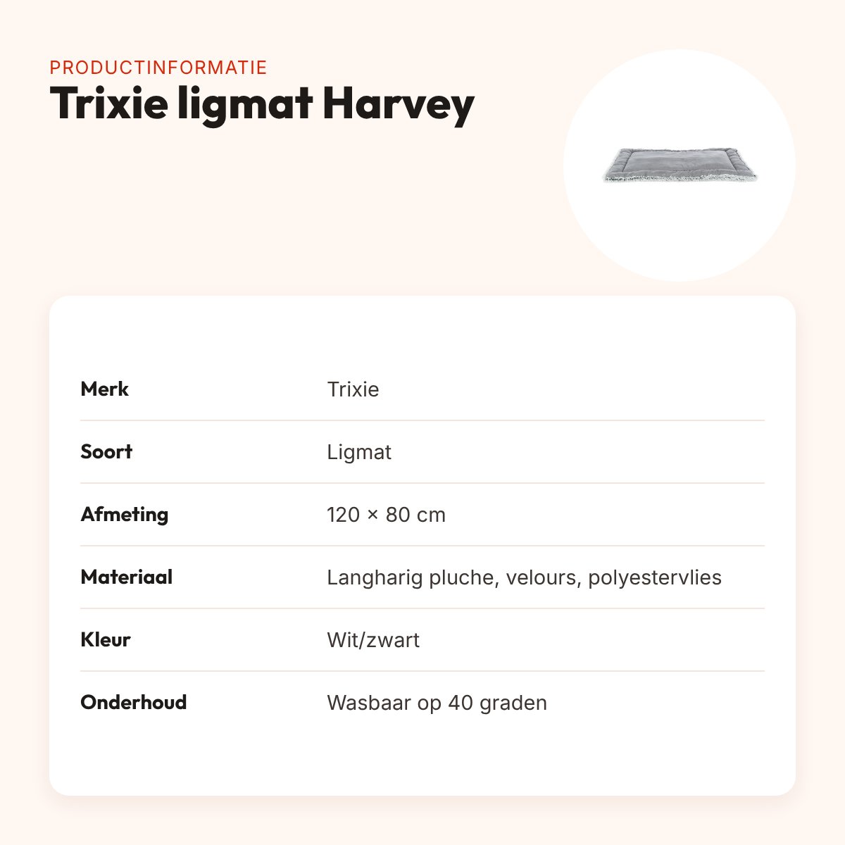 Trixie ligmat Harvey wit/zwart 120 x 80 cm – langharig pluche en velours – productinformatie