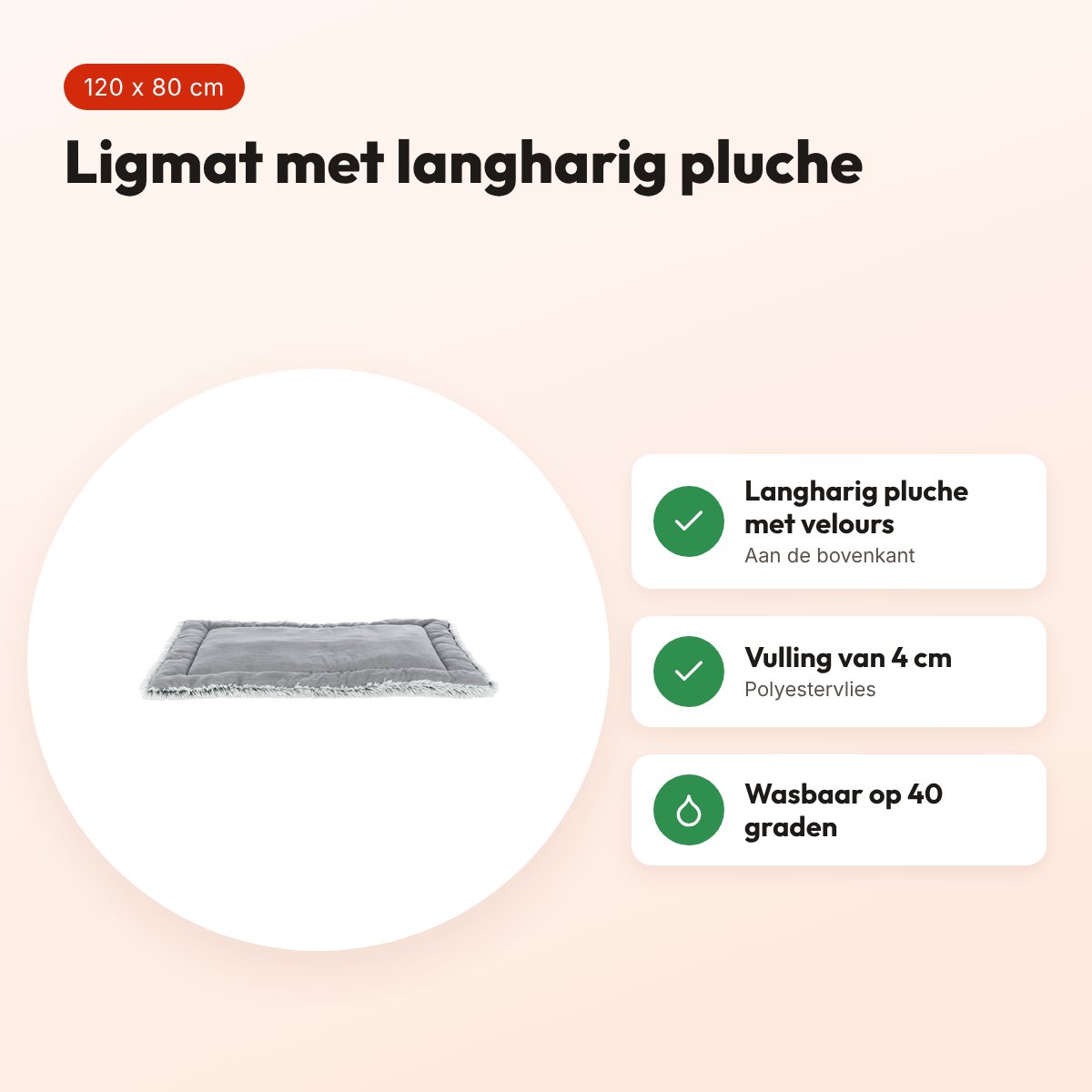 Trixie ligmat Harvey wit/zwart 120 x 80 cm – langharig pluche en velours – voordelen