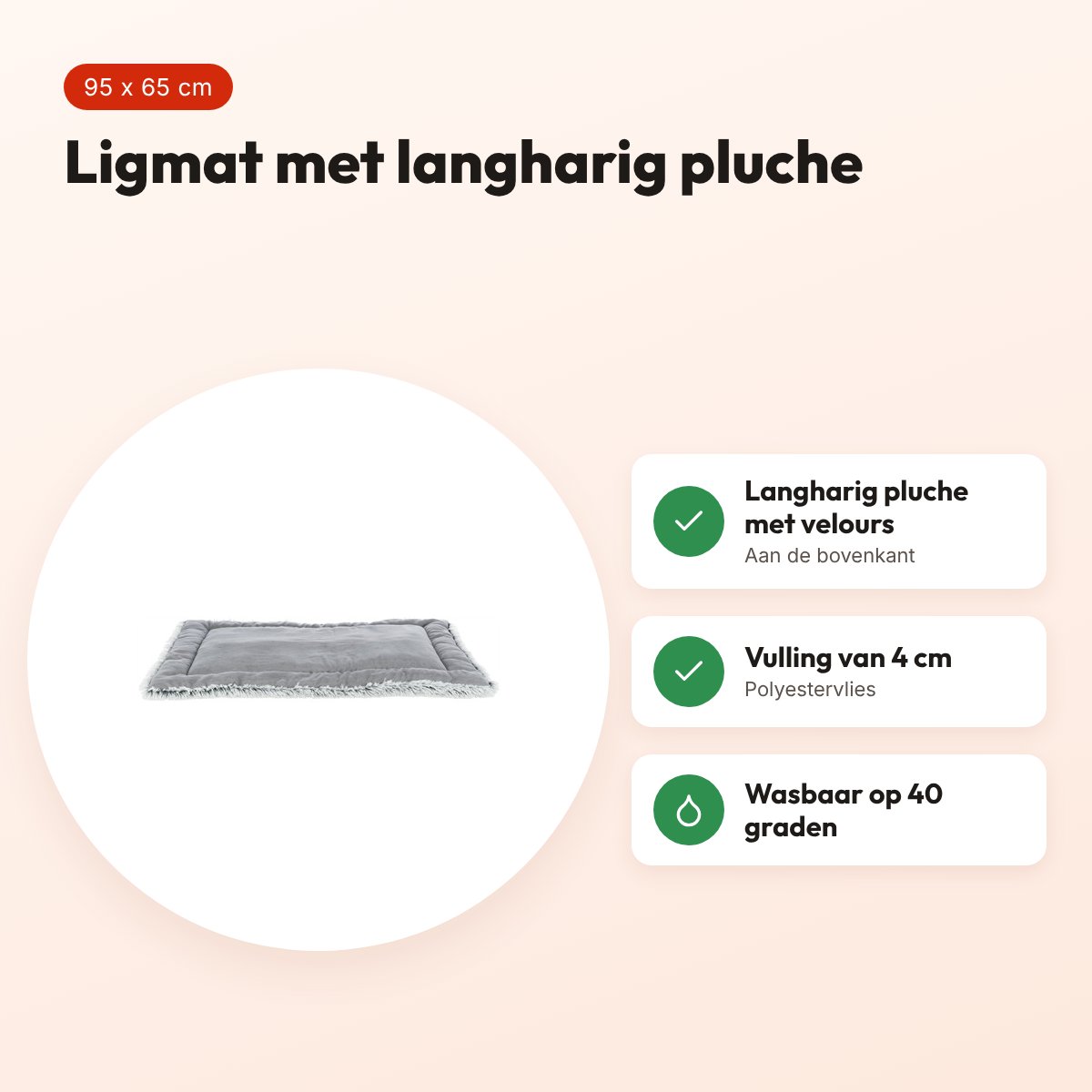 Trixie ligmat Harvey wit/zwart 95 x 65 cm – langharig pluche en velours – voordelen