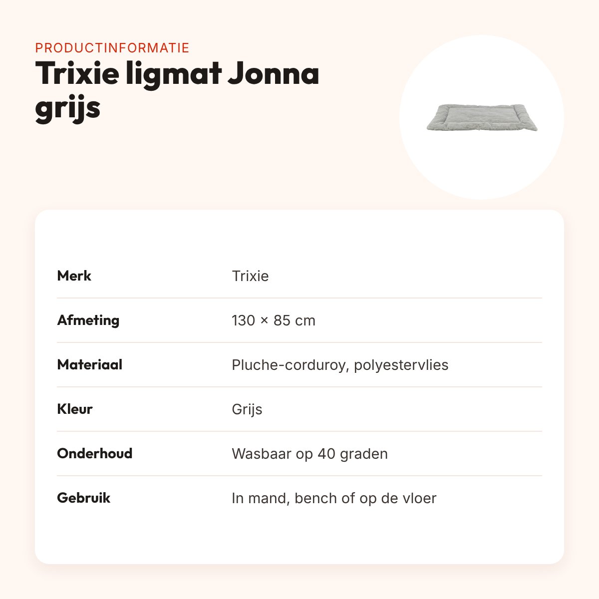Trixie ligmat Jonna ribfluweel grijs 130 x 85 cm – slipvast, wasbaar – productinformatie