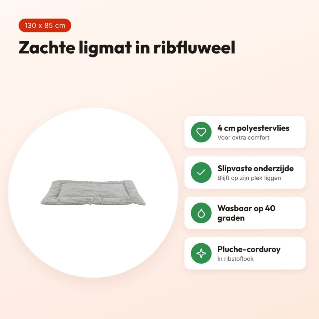 Trixie ligmat Jonna ribfluweel grijs 130 x 85 cm – slipvast, wasbaar – voordelen
