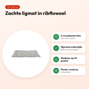 Trixie ligmat Jonna ribfluweel grijs 130 x 85 cm – slipvast, wasbaar – voordelen