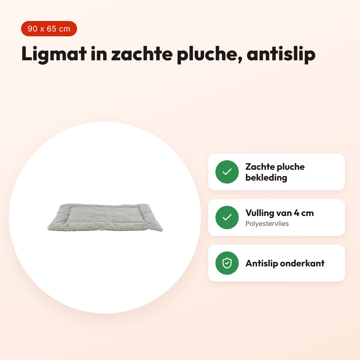 Trixie ligmat Jonna ribfluweel grijs 90 x 65 cm – pluche, antislip – voordelen