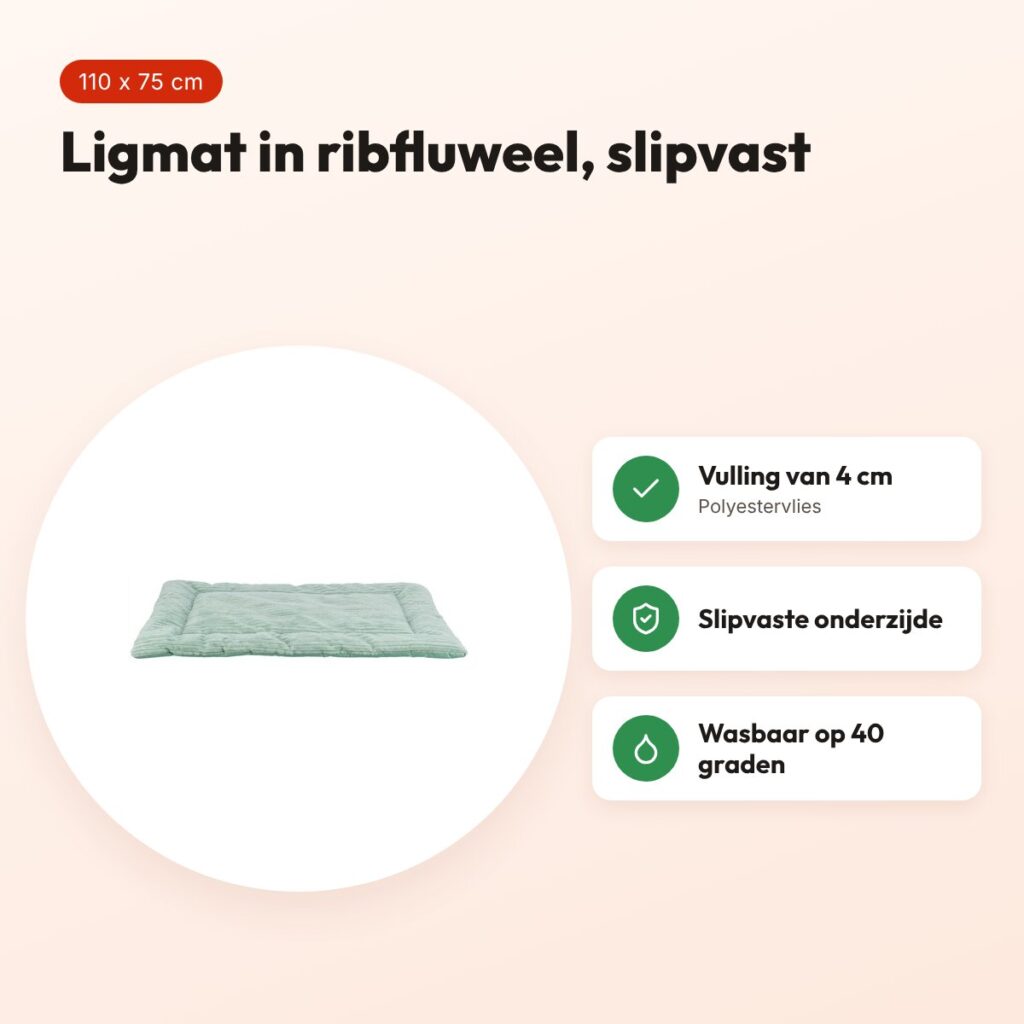Trixie ligmat Jonna ribfluweel saliegroen 110 x 75 cm – slipvaste onderkant – voordelen