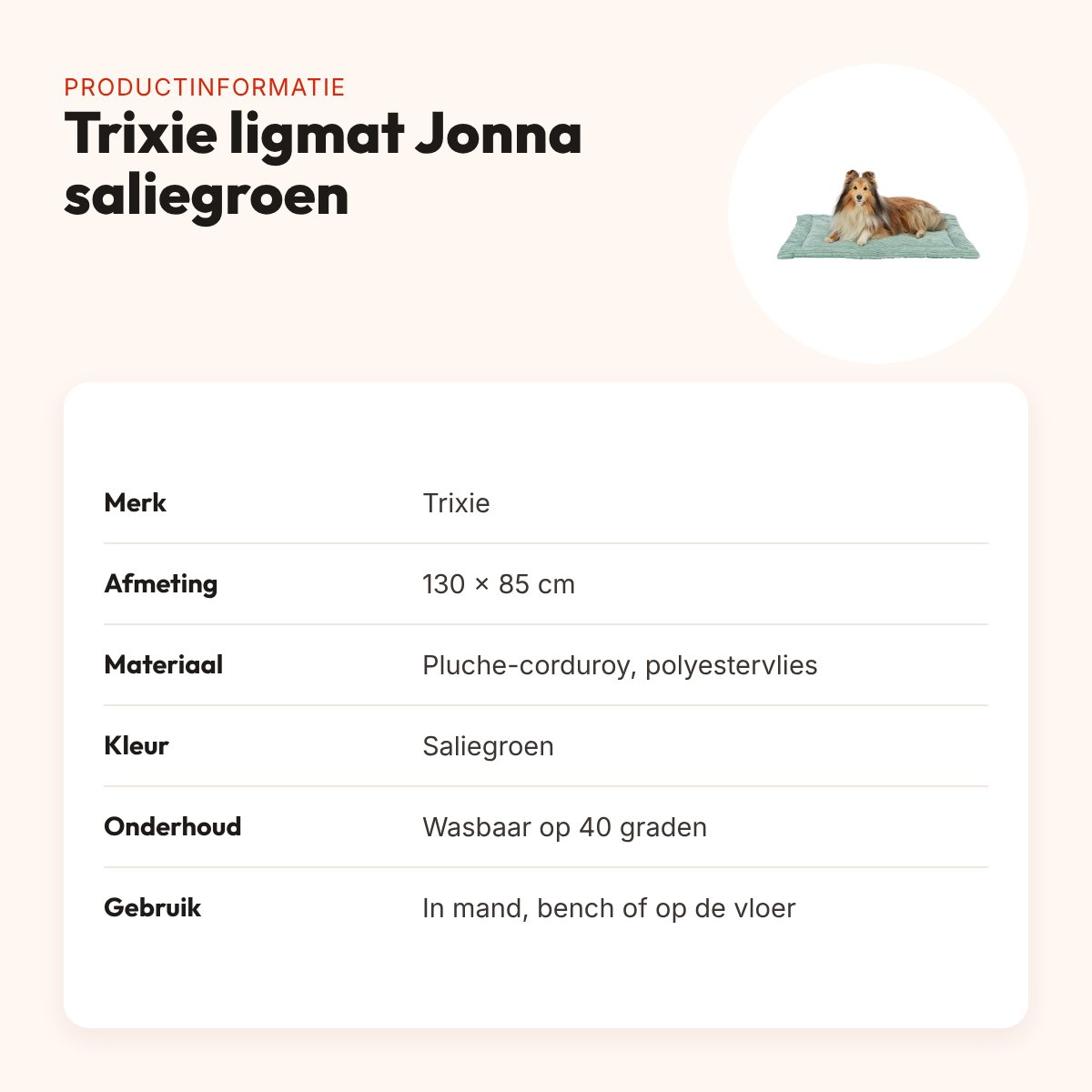 Trixie ligmat Jonna ribfluweel saliegroen 130 x 85 cm – slipvast, wasbaar – productinformatie