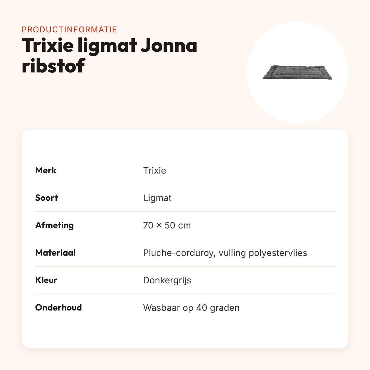 Trixie ligmat Jonna ribstof donkergrijs 70 x 50 cm – slipvast – productinformatie