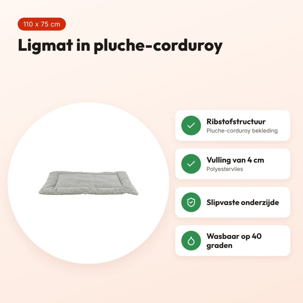 Trixie ligmat Jonna ribstof grijs 110 x 75 cm – pluche-corduroy – voordelen