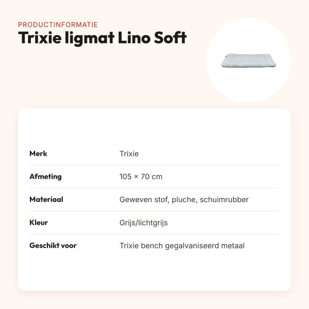 Trixie ligmat Lino Soft grijs/lichtgrijs 105 x 70 cm – voor bench – productinformatie