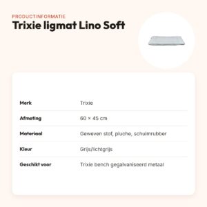 Trixie ligmat Lino Soft grijs/lichtgrijs 60 x 45 cm – voor bench – productinformatie