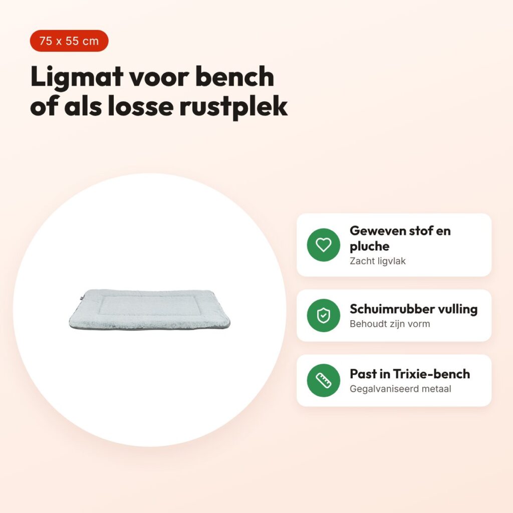 Trixie ligmat Lino Soft grijs/lichtgrijs 75 x 55 cm – voor bench – voordelen