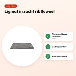 Trixie ligmat Lonni ribfluweel grijs 130 x 90 cm – voor hond en kat – voordelen