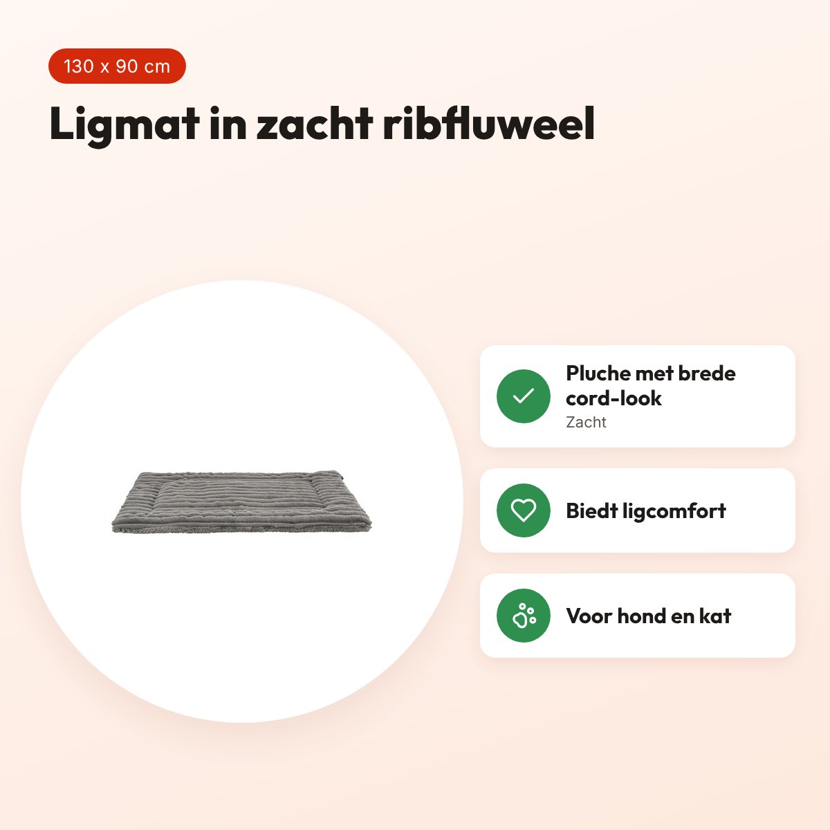 Trixie ligmat Lonni ribfluweel grijs 130 x 90 cm – voor hond en kat – voordelen