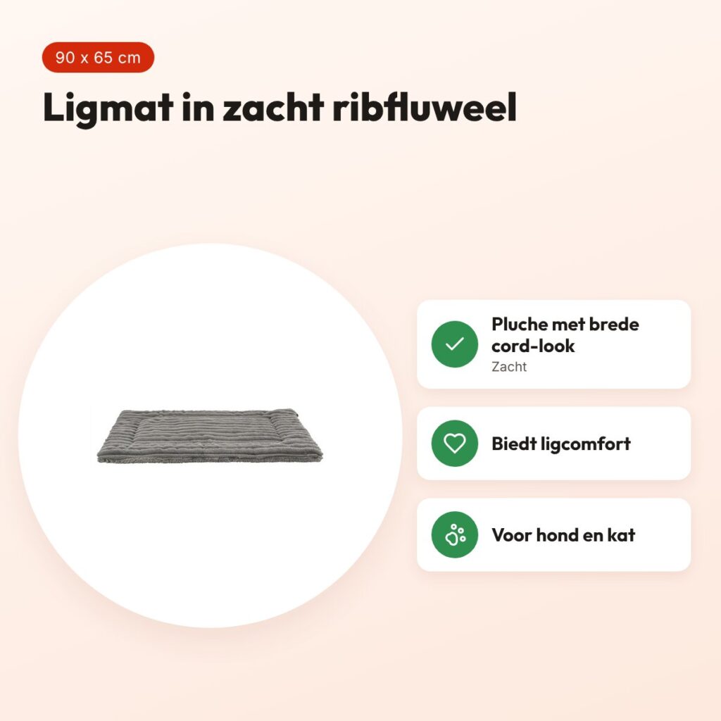 Trixie ligmat Lonni ribfluweel grijs 90 x 65 cm – voor hond en kat – voordelen