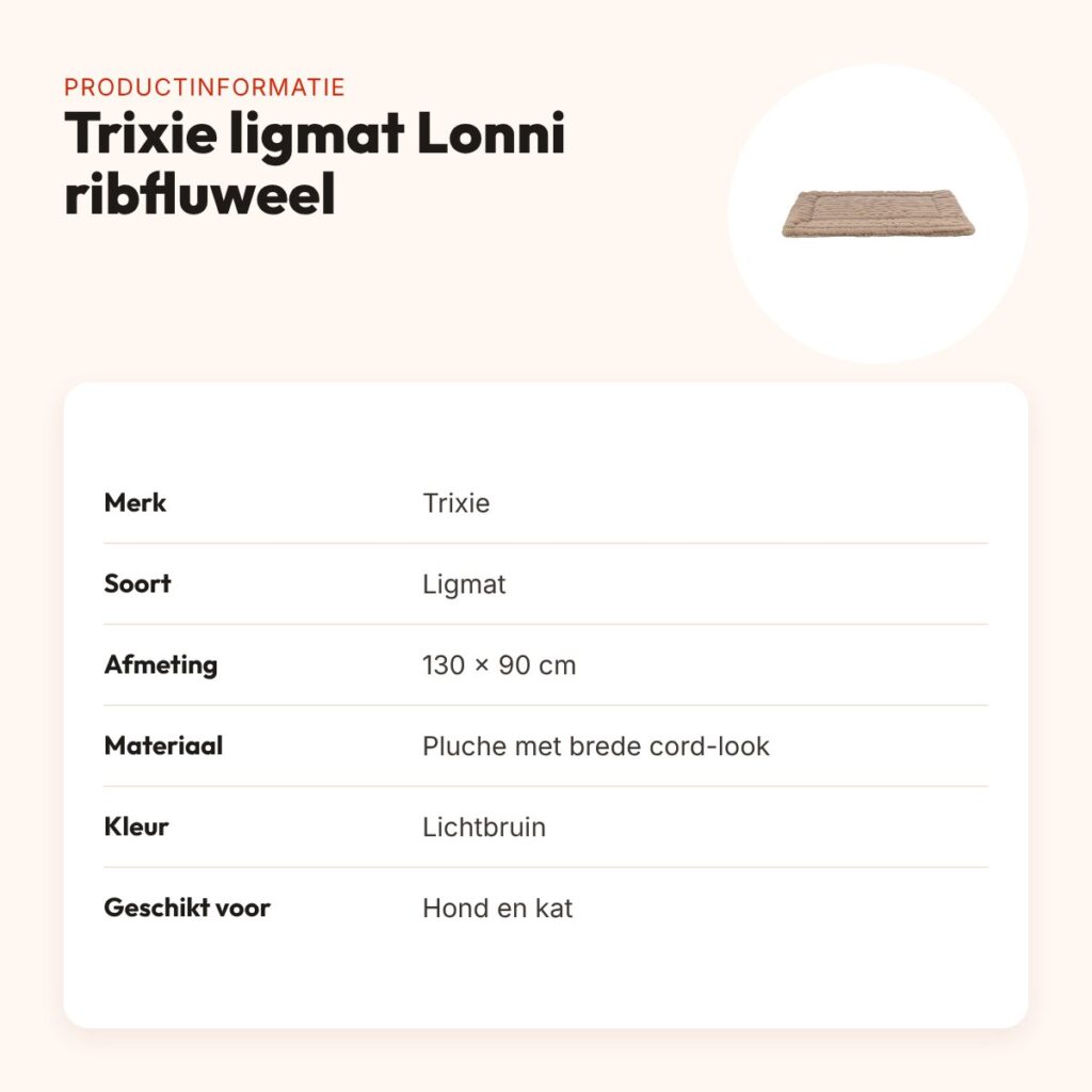 Trixie ligmat Lonni ribfluweel lichtbruin 130 x 90 cm – voor hond en kat – productinformatie