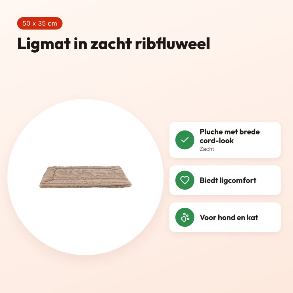 Trixie ligmat Lonni ribfluweel lichtbruin 50 x 35 cm – voor hond en kat – voordelen