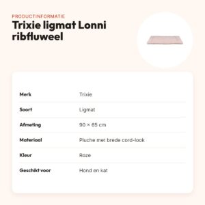 Trixie ligmat Lonni ribfluweel roze 90 x 65 cm – voor hond en kat – productinformatie
