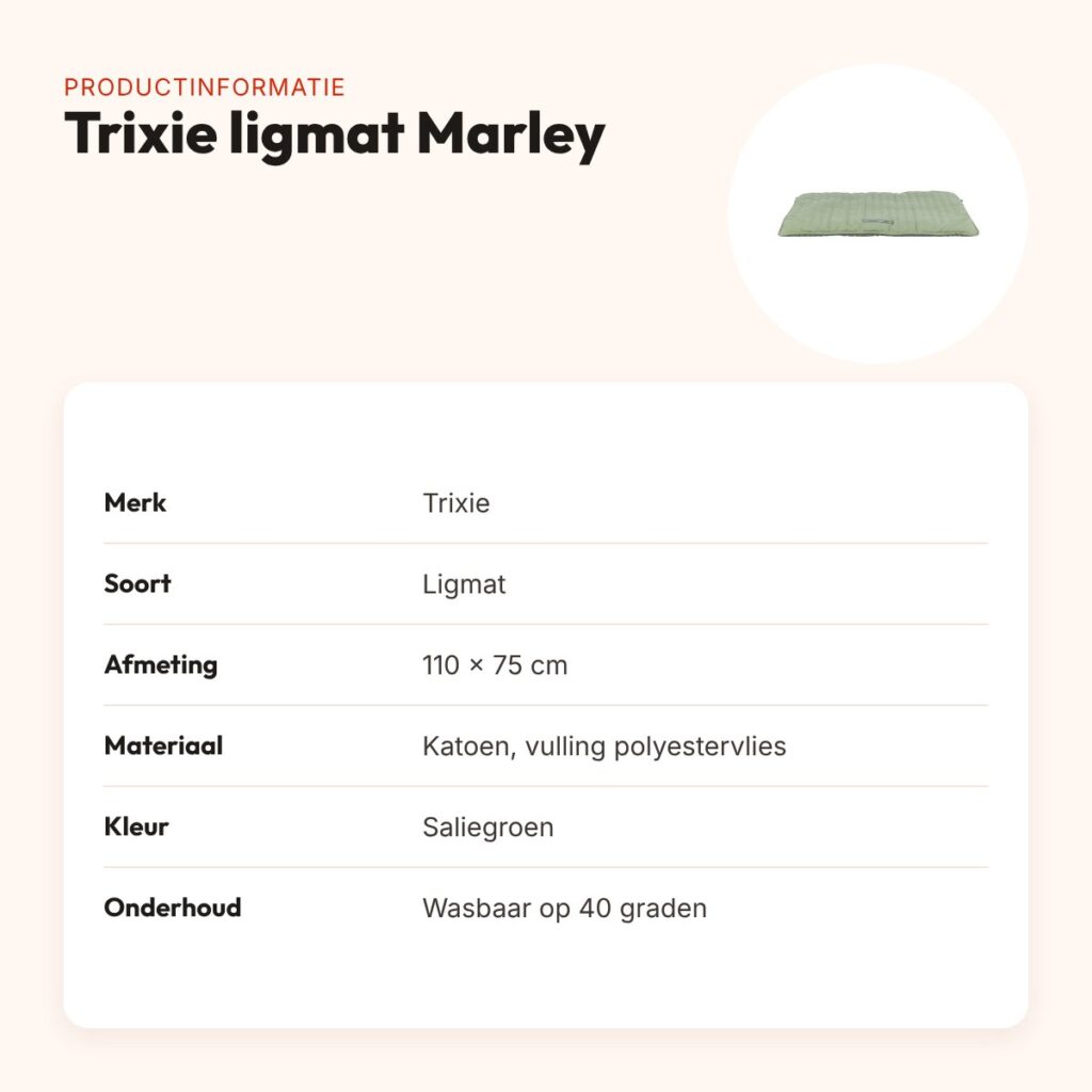 Trixie ligmat Marley saliegroen 110 x 75 cm – katoen, slipvast – productinformatie