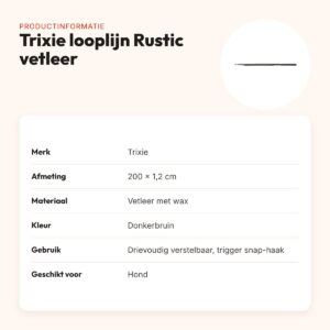 Trixie looplijn Rustic vetleer donkerbruin 200 x 1,2 cm – verstelbaar – productinformatie