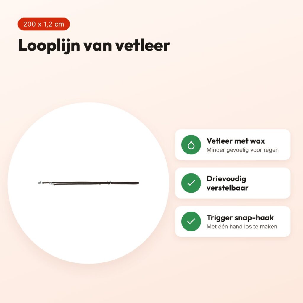 Trixie looplijn Rustic vetleer donkerbruin 200 x 1,2 cm – verstelbaar – voordelen