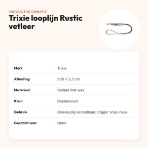 Trixie looplijn Rustic vetleer donkerbruin 200 x 2,5 cm – verstelbaar – productinformatie