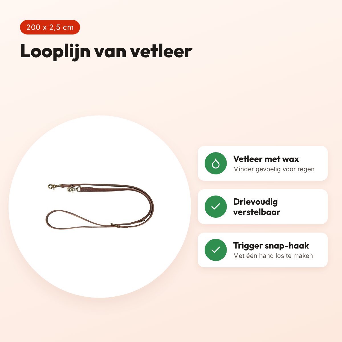 Trixie looplijn Rustic vetleer donkerbruin 200 x 2,5 cm – verstelbaar – voordelen