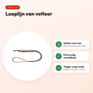Trixie looplijn Rustic vetleer donkerbruin 200 x 2 cm – verstelbaar – voordelen