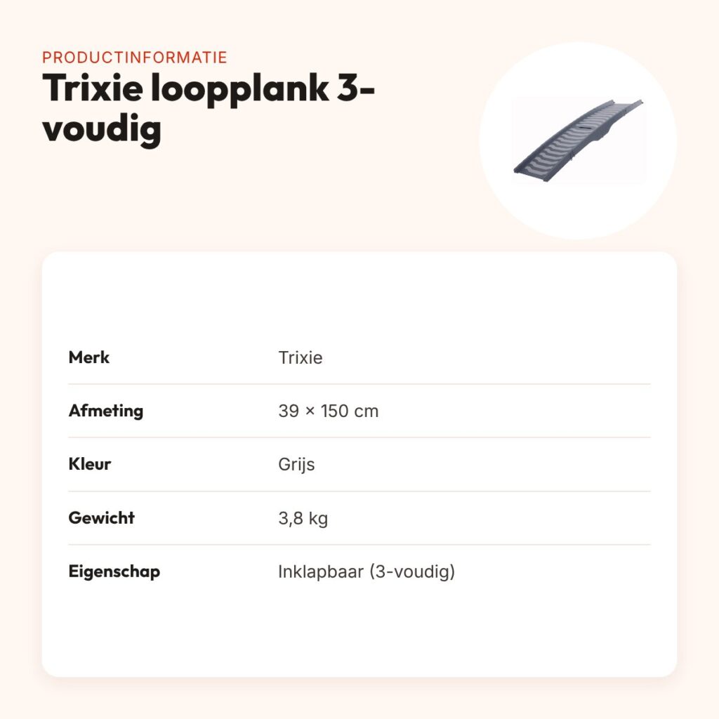 Trixie loopplank 3-voudig inklapbaar grijs 39 x 150 cm – slipvast – productinformatie
