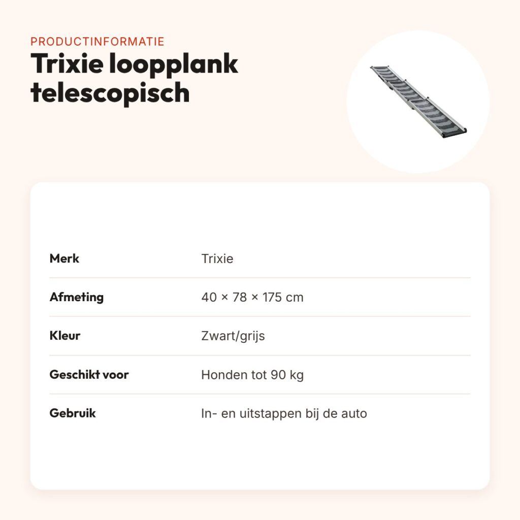 Trixie loopplank telescopisch zwart/grijs 40 x 78 x 175 cm – tot 90 kg – productinformatie