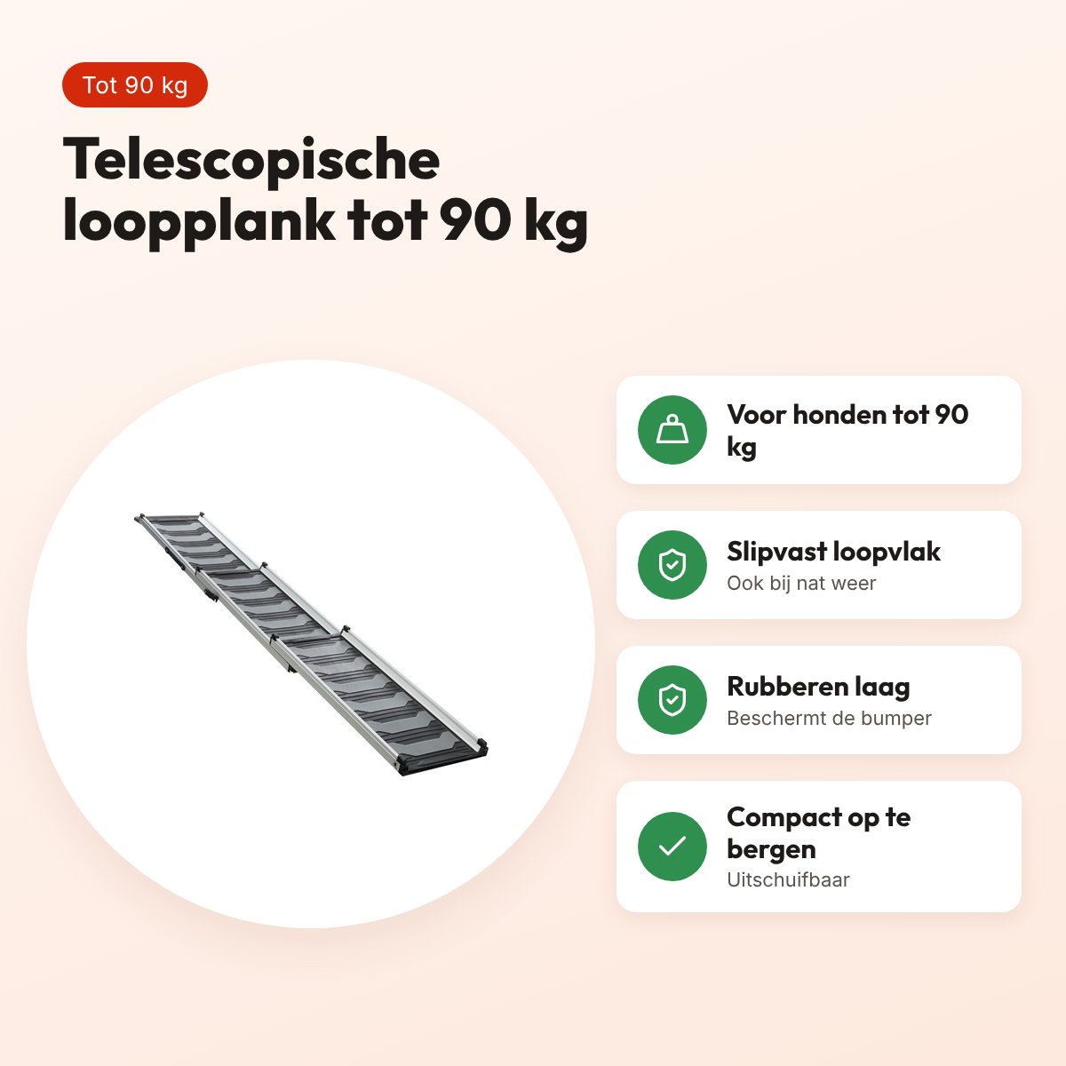 Trixie loopplank telescopisch zwart/grijs 40 x 78 x 175 cm – tot 90 kg – voordelen
