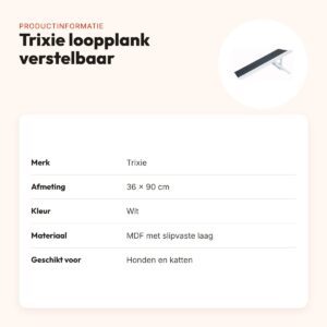 Trixie loopplank wit 36 x 90 cm – in hoogte verstelbaar, slipvast – productinformatie