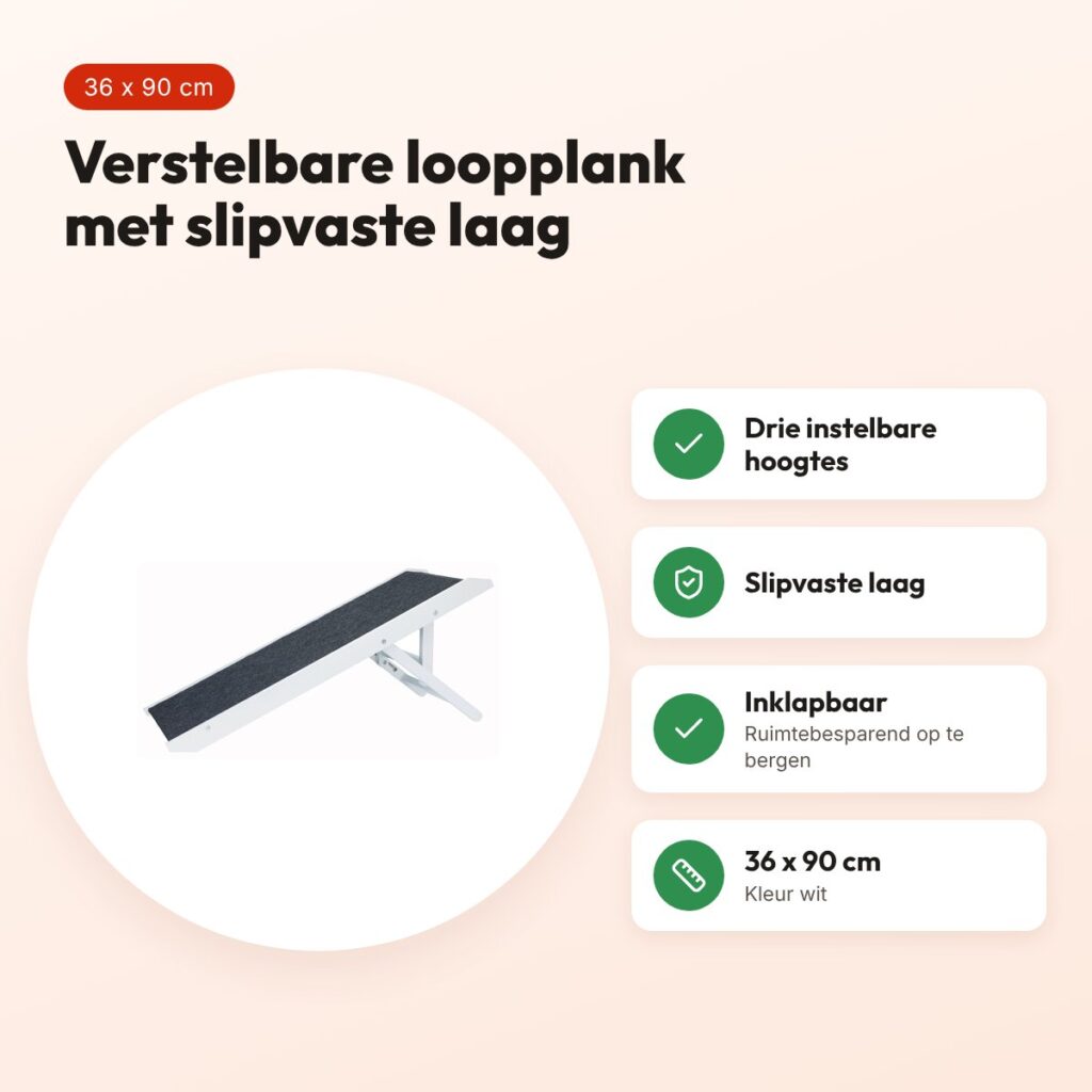 Trixie loopplank wit 36 x 90 cm – in hoogte verstelbaar, slipvast – voordelen