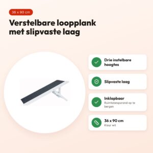 Trixie loopplank wit 36 x 90 cm – in hoogte verstelbaar, slipvast – voordelen