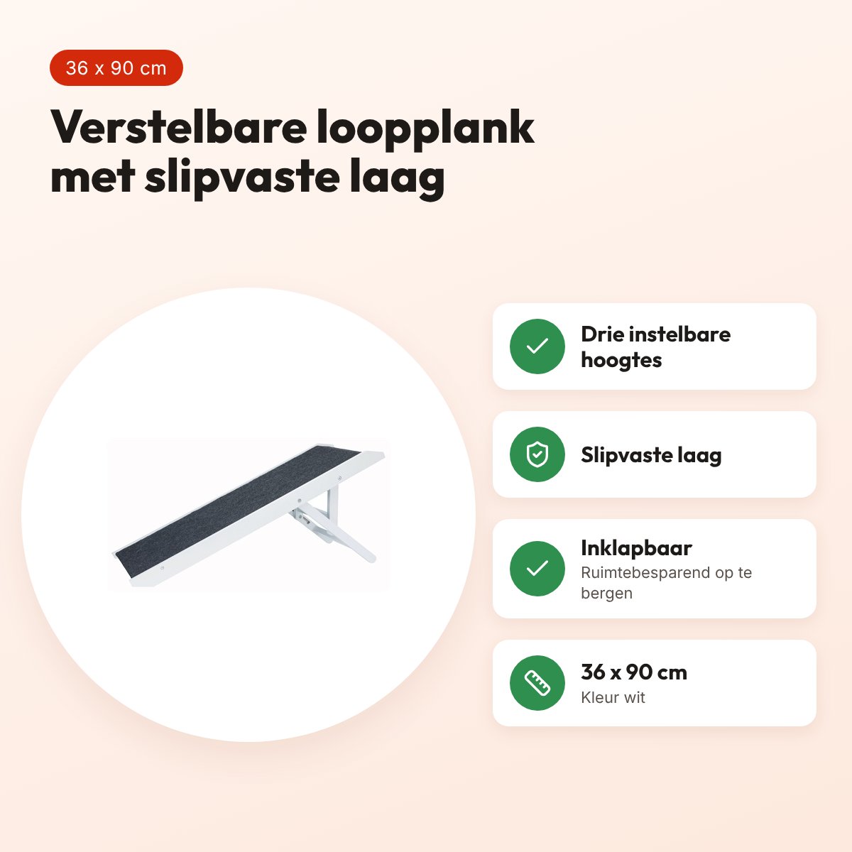Trixie loopplank wit 36 x 90 cm – in hoogte verstelbaar, slipvast – voordelen