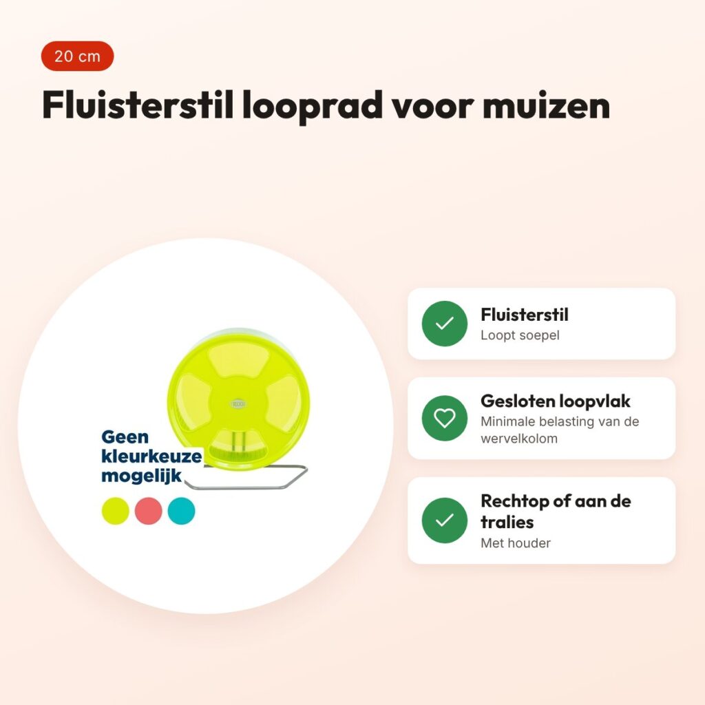 Trixie looprad kunststof 20 cm – fluisterstil, assorti kleuren – voordelen