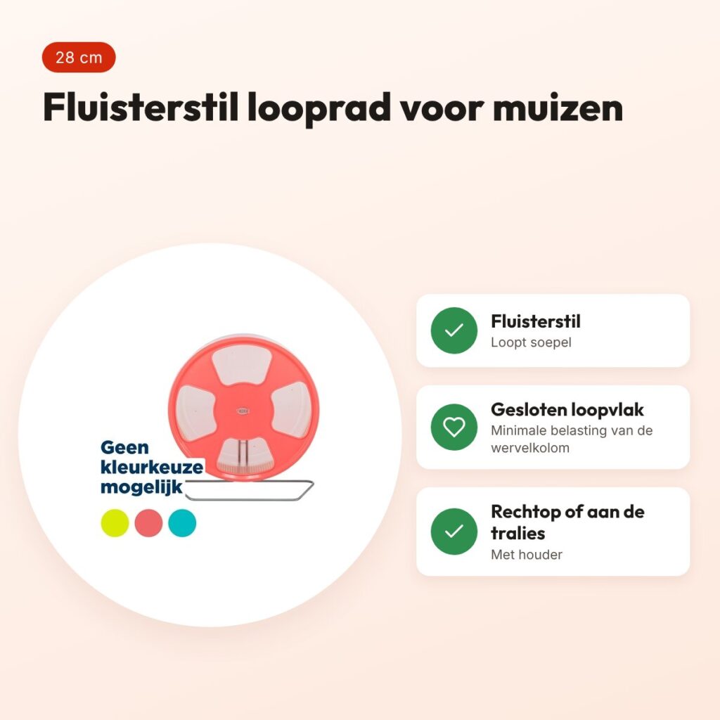 Trixie looprad kunststof 28 cm – fluisterstil, assorti kleuren – voordelen