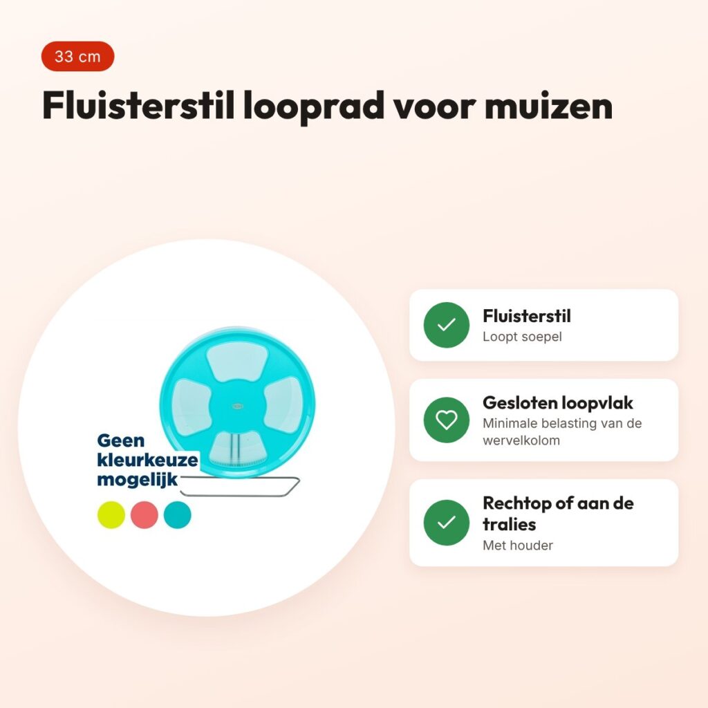 Trixie looprad kunststof 33 cm – fluisterstil, assorti kleuren – voordelen