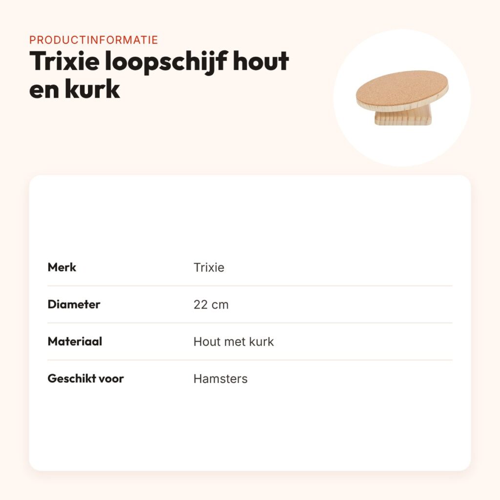 Trixie loopschijf hout en kurk 22 cm – fluisterstil, voor hamsters – productinformatie