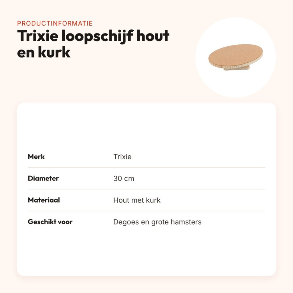 Trixie loopschijf hout en kurk 30 cm – fluisterstil, voor degoes – productinformatie