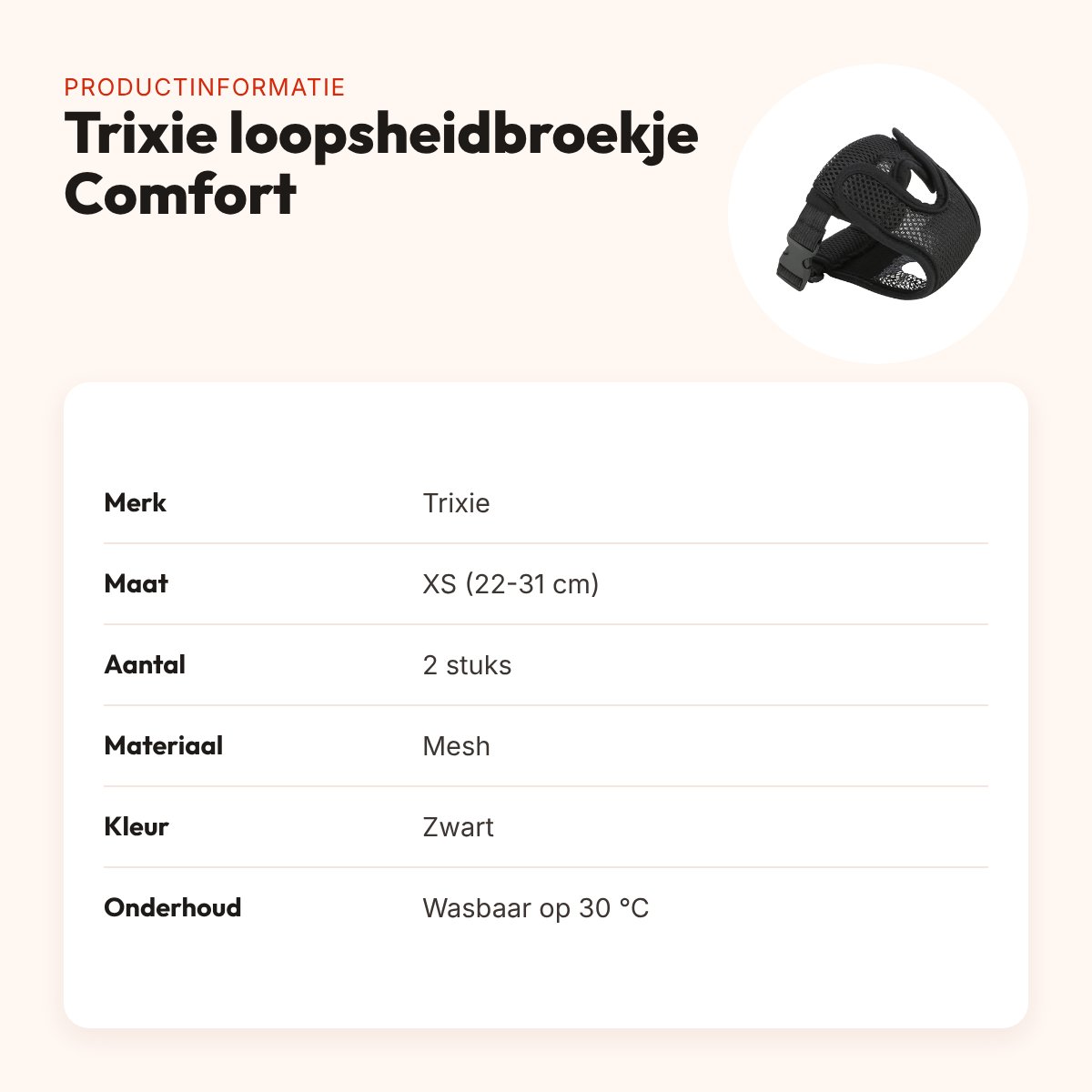 Trixie loopsheidbroekje Comfort mesh zwart XS 22-31 cm – 2 stuks – productinformatie