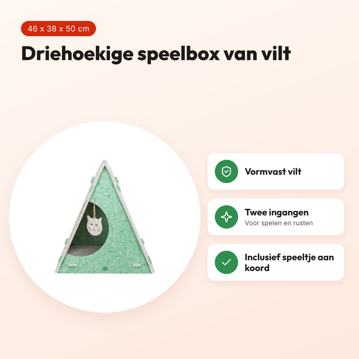 Trixie Lucy speelbox kattenmand driehoek vilt zand/groen 46 x 38 x 50 cm – voordelen
